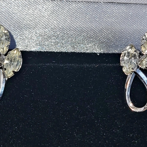 VINTAGE STAR-ART SIGNED STERLING 925 Rhinestones Leaf Screw Earrings ESTATE 5g - Picture 3 of 8